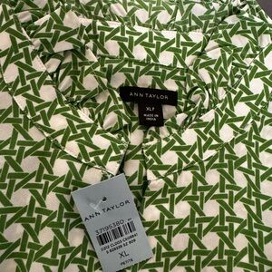 Ann Taylor Green and White Blouse